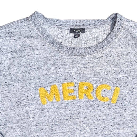 Talbots 'Merci' (Thank you) Heather Grey Crew Neck Sweatshirt - Sz Med - Picture 4 of 9